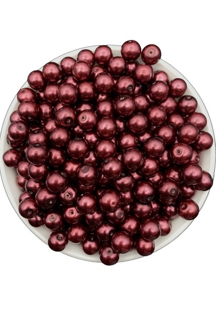 10mm Burgundy Glass Pearl Beads, Jewelry Accessory Making Beads (50Gr,~35Pcs)