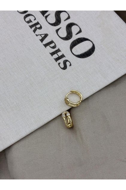 Gold Color Zircon Stone Paperclip Detail Hoop Earrings Cm94