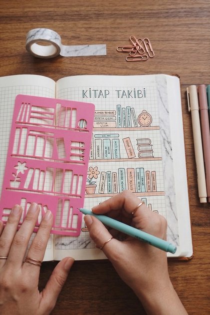 Bullet Journal Kitaplık Şablon Cetvel - Okuma Listesi & Kütüphane Çizimi