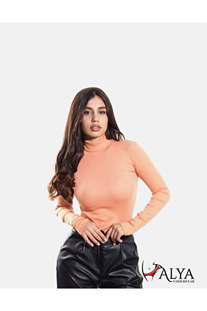 Kaşkorse Tam Boğazlı Body Sweatshirt, Fitilli Kumaş, Likralı, Yavru Ağzı