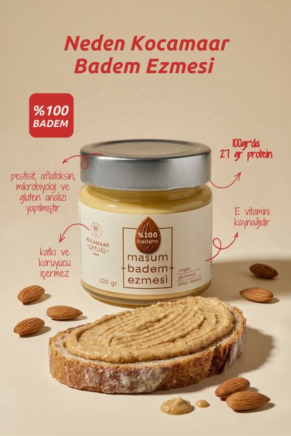 %100 Badem Ezmesi Katkısız Şeker İlavesiz 220 g
