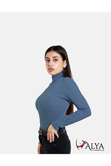Camisole Full-Length Body Sweatshirt, Ribbed Fabric Blouse, Lycra, Indigo Melange Badi