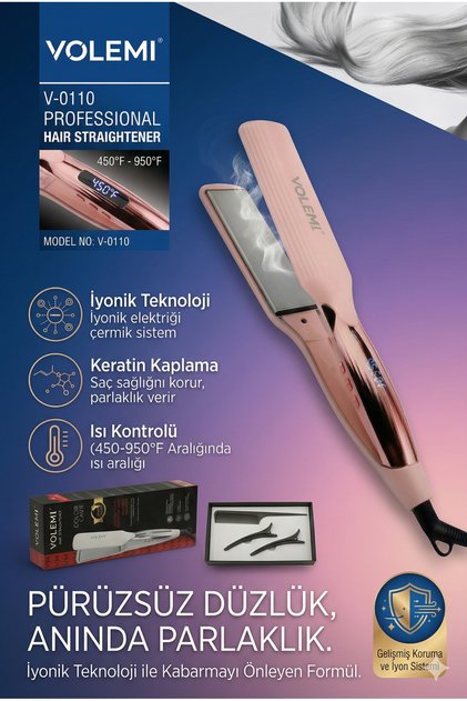 0110 Geniş Seramik Plakalı Saç Düzleştirici Hızlı Isınma Dijital LED Ekran Parlak ve Pürüzsüz Saçlar