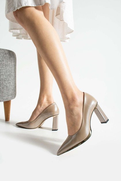 Women's Genuine Leather Heeled Shoes Black Patent Leather