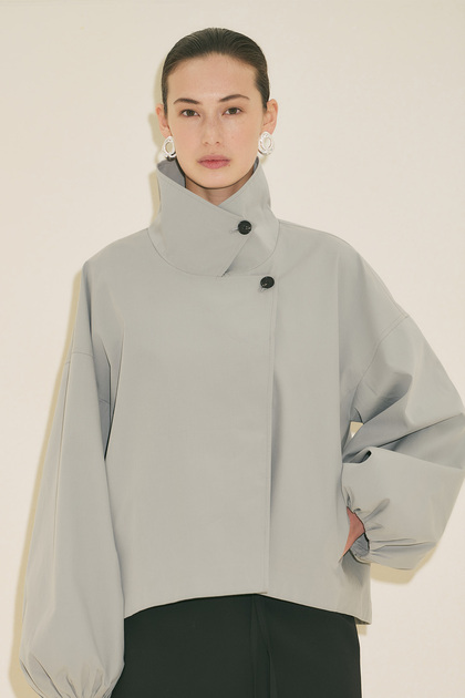 Manuka Melva Wide Sleeve Short Trench Coat Blue- Trendyol