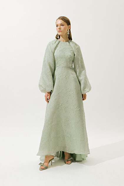 Manuka Jacquard Organza Evening Dress Mint- Trendyol
