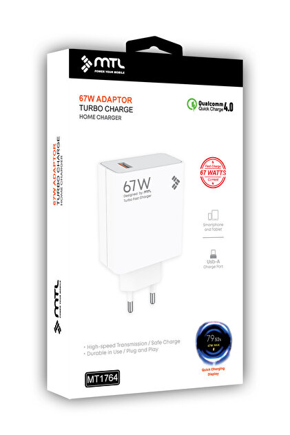 MTL 67W Turbo Şarj Saniyeli USB Adaptör + USB Type-C Kablo Hızlı