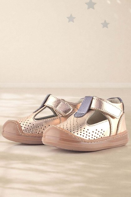 Shaun Genuine Leather Copper Velcro Anatomical Baby Girl Sandals