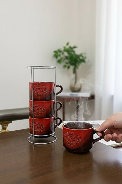 CaactuStore 4-Piece Mug Set with Metal Stand Coffee and Tea Set- Trendyol