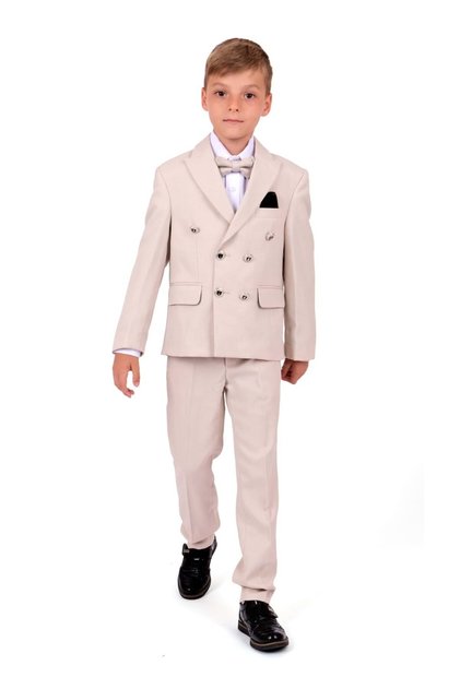 Double-Breasted Italian Cut Montero Boys' Suit Mnk5689 Beige