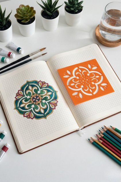 Mandala Çizim Boyama Yonca Desenli Şablon Cetvel