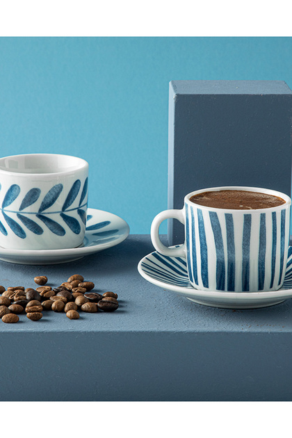 Desirable Porcelain 4 Piece Coffee Cup Set for 2 People Navy Blue