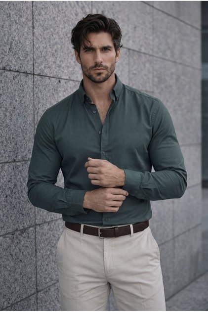 Lycra Regular Fit Breathable Classic Men's Oxford Shirt - Pine Green