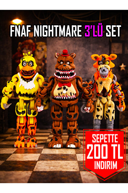 Suelo Butik FNAF Nightmare 3'lü Set Fredbear, Foxy, Chica Five