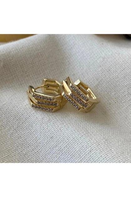 Premium Paslanmaz Çelik Zirkon Taşlı 14K Altın Kaplama Gold Küpe