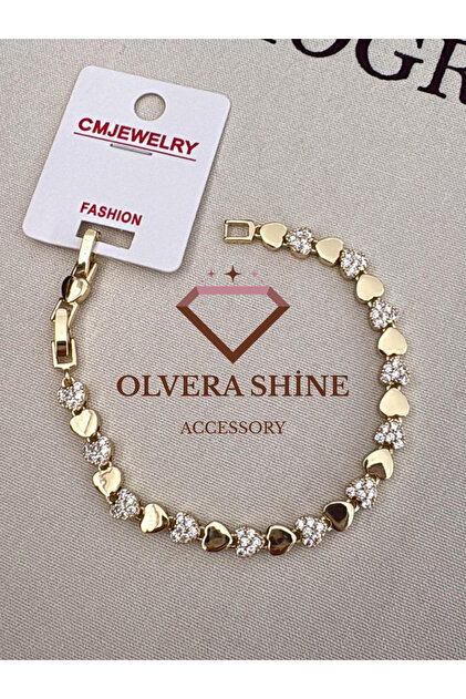 Cm Jewellery-Heart and Stone Gold Bracelet/Does Not Tarnish/17+2 cm