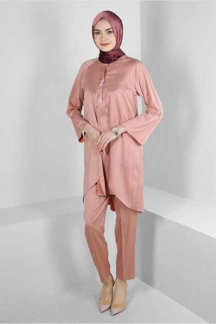 ASYMMETRIC CUT SATIN DOUBLE PANT SUIT 43613