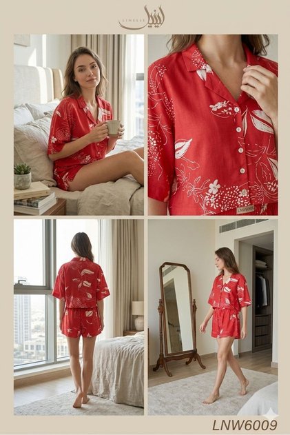2-Piece Pyjama Set- Printed Nightwear Set with Shirt and Shorts.
