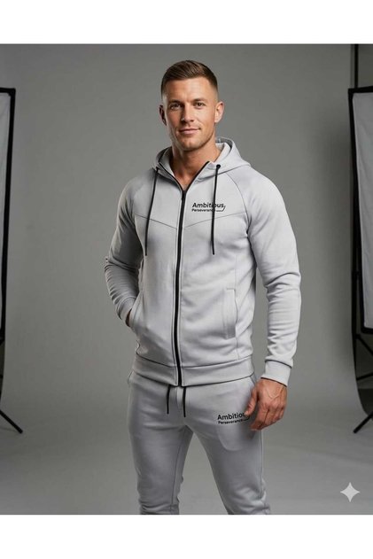 Men's AMBİTİONS Printed Scuba Tracksuit with Zippered Pocket