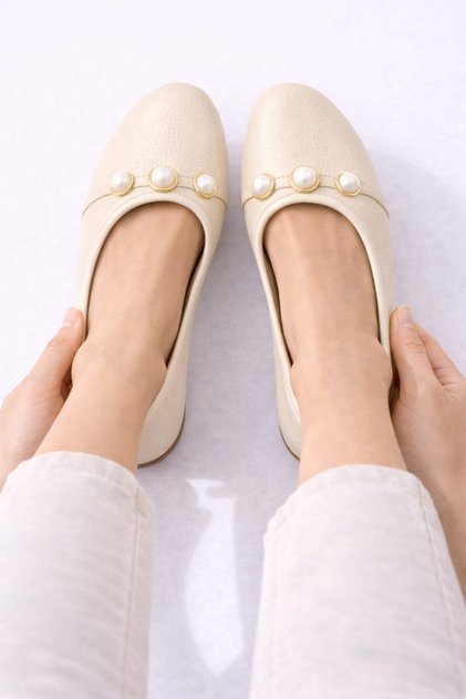 Round Toe Pearl Buckle Women's Daily Office Ballerina Shoes