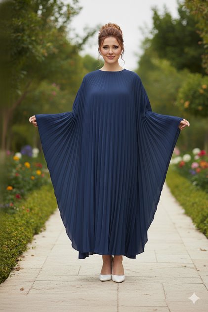 Navy Blue Medina Silk Soley Standard Butterfly Model Ferace Dress, Sizes 36 to 60.