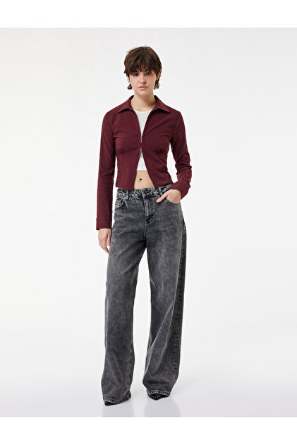 Long Sleeve Crop Corset Detailed Zippered Shirt