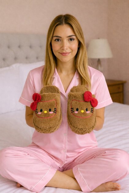 Fluffy Silent Sole Hello K Figured House Slippers Furry Slippers