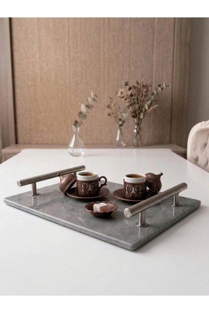 Porselen 30x20 cm Dekoratif Söz Nişan Tepsisi | Sunum Tepsisi & Sunumluk | Gümüş Gerçek Porselen