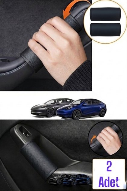 Black Car Door Handle Cover – Faux Leather Car Interior Handle Protector (2 Pieces)