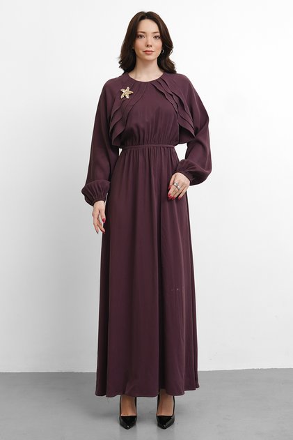 Molly Nelly Women's Ribbed Shoulder Brooch Dress