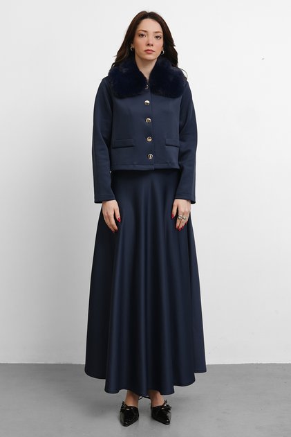 Molly Nelly Women's Fur Collar Detailed Skirt Suit
