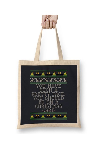 Pretty Face Elf Quote Christmas Knit Tote Bag Long Handle