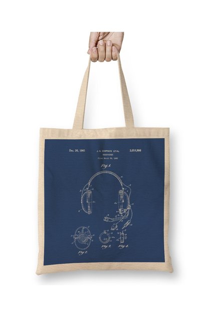 Headphones Patent Blueprint G F Falkenbe Cloth Bag Long Handle