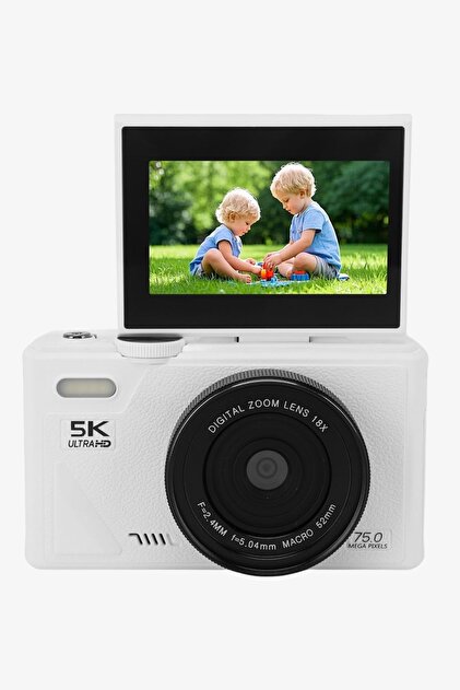 ACSTECH 5K Dijital Fotoğraf Makinesi Flaşlı 75MP Flip Ekran 18X