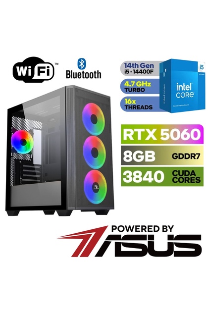 ŞAFAK-DDR5–Intel Core i5 14400F–RTX 5060 8GB –16GB DDR5 Ram–1TB M.2 SSD–Win11 Pro-WİFİ-BLUETOOTH