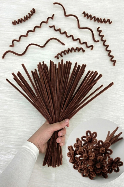 100 Pieces of Brown Chenille 30cm, Fuzzy Plush Velvet Wire, Handicraft, Flower, Gift, Decoration School Activity