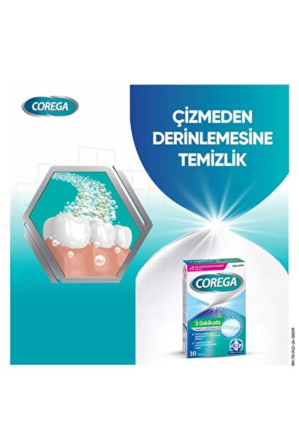 Corega 3 Dakikada Temizleyici 30 Tablet 3 Adet + Protez Diş