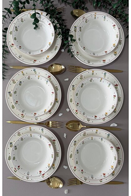 Pastel Bahçe Model 6 Kişilik 12 Parça Modern Yemek Takımı
