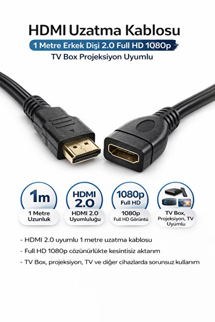 1 Meter HDMI Extension Cable Male to Female 2.0 Full Hd 1080P Tv Box Projection Compatible