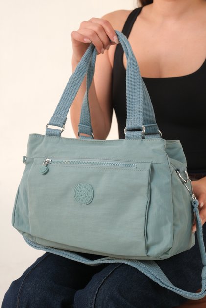 Women's Aqua Green Multi-Compartment Waterproof Crinkle Daily Crossbody and Shoulder Bag