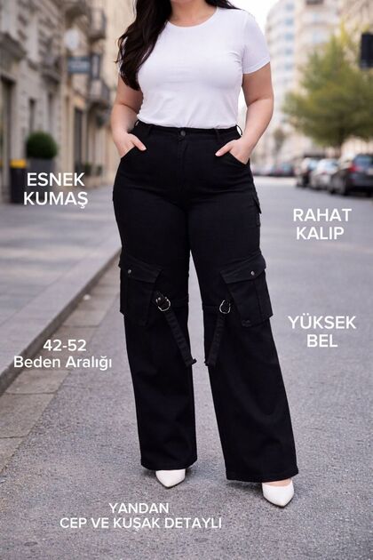 Women's Plus Size High Waist Cargo Pants with Pockets and Belt, Comfortable Fit