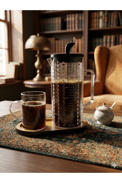 French Press Coffee Pot (Mica) Set of 2 with Glass Cups and Double Layer Leak-Proof Filter