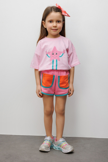 Set de două piese pentru copii, tricou și pantaloni scurți, cu imprimeu Have Fun roz - Lole