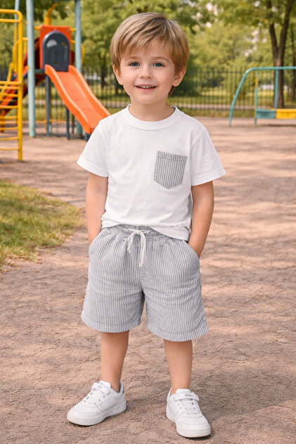 Yalçınoğlu Kids Erkek Çocuk Yazlık Şortlu Takım 3-9 Yaş Pamuklu