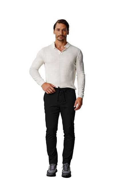 Black Jogger Style Men's Trousers – Elastic Drawstring