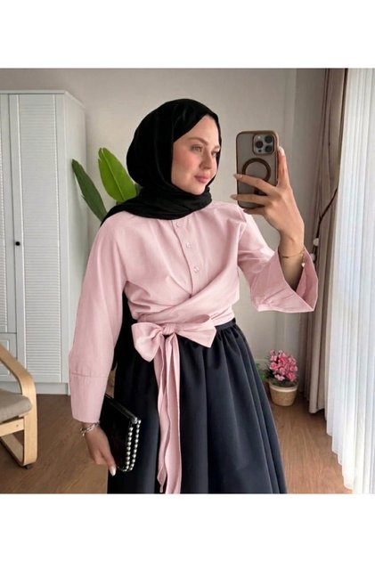 Women's Pink Shirt with Belted Skirt at the Waist
