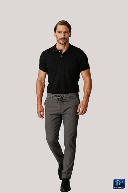 Men's Dark Gray Lace-Up Smart Casual Dynamic Fit Trousers