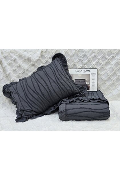 Milano Stone Wash Bearded Ultrasonic Ruffled Single Bedspread Color Anthracite