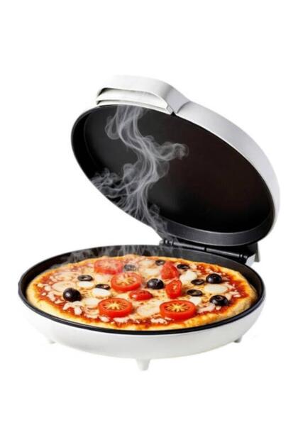 Electric Pizza Maker 1500W - 30cm Non-Stick Multi-Function Arabic Bread & Tortilla Maker, White