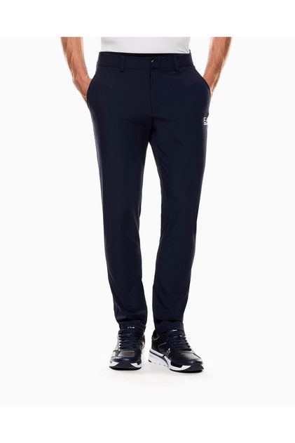 Men's Slim Fit Breathable Fabric Contrast Logo Patterned Straight Leg Navy Blue Trousers